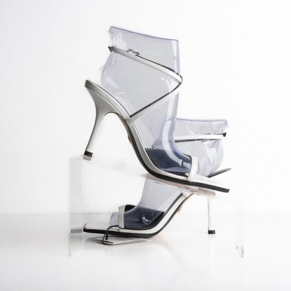 Zara Womens White Faux Leather Sandals Heels asymmetric strap US 7.5 EU 38 NWT - Picture 3 of 8